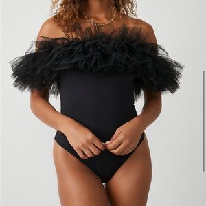 Black Off-Shoulder Ruffle Bodysuit